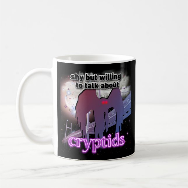 Talk About Cryptids Funny Bigfoot Mothman Coffee Mug (Left)
