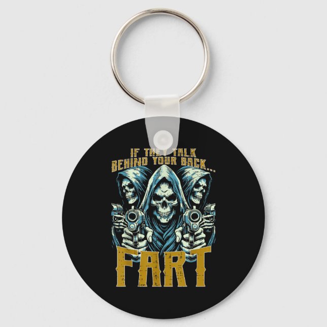 Talk Behind Your Back Fart Skeleton Funny Saying M Key Ring (Front)