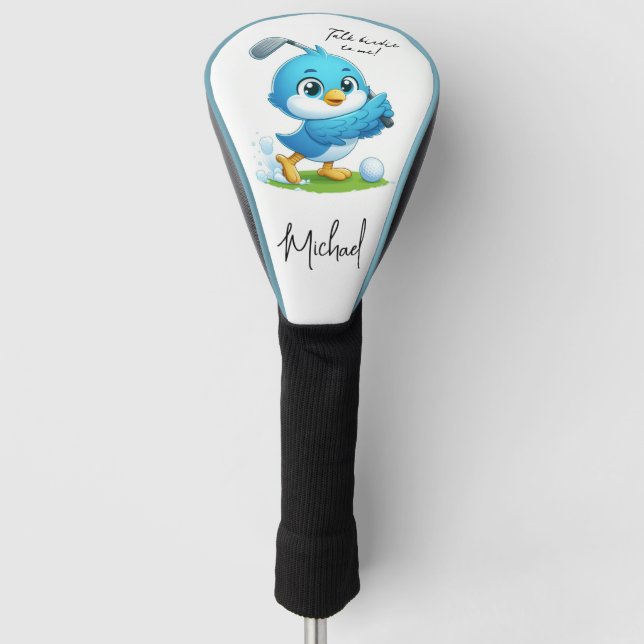 Talk birdie to me, Cute Bird Golfing Golf Head Cover (Front)
