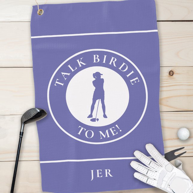 Talk Birdie To Me Funny Golf Silhouette Periwinkle Golf Towel (Creator Uploaded)