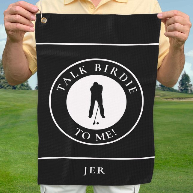 Talk Birdie To Me Golfer Funny Silhouette Black  Golf Towel (Talk Birdie To Me Golfer Funny Silhouette Black Golf Towel.)