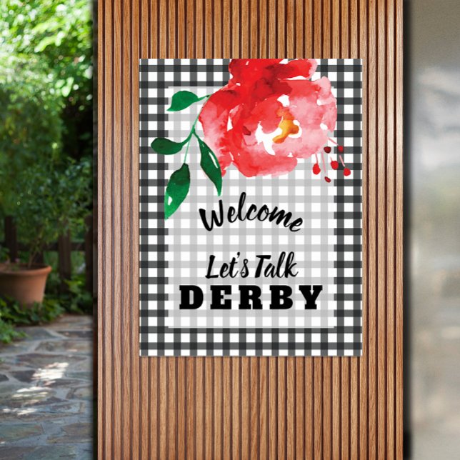 Talk Derby to Me Red Rose on Gingham Welcome Poster (Talk Derby to Me Red Rose on Gingham Welcome Poster - PRINTED and/or INSTANT DOWNLOAD)
