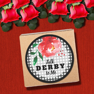 Talk Derby to Me Rose on Gingham Classic Round Sticker