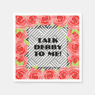 Talk Derby to Me Roses Black White Stripes Napkin