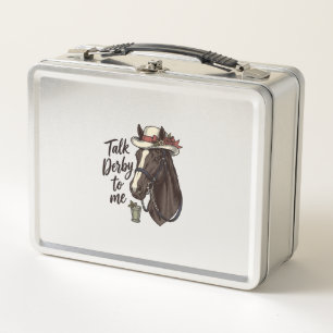 Talk Derby To Me Vintage Horse Racing Shirt Design Metal Lunch Box