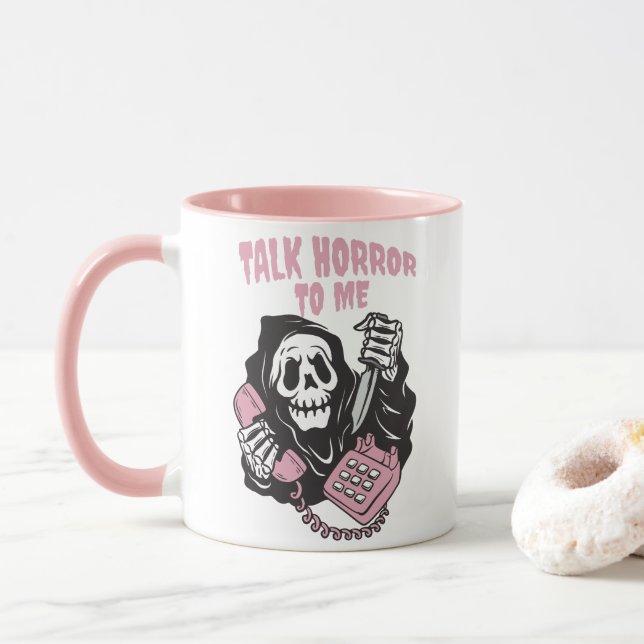 TALK HORROR TO ME GRIM REAPER PHONE MUG (With Donut)