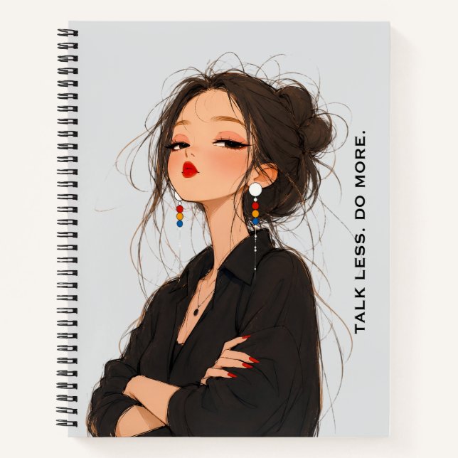 Talk Less Do More Aesthetic Attitude Girl Notebook (Front)