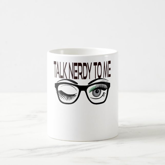 Talk Nerdy To Me Geek Glasses Winking Eye Green Coffee Mug (Center)