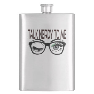 Talk Nerdy To Me Geek Glasses Winking Eye Green Hip Flask