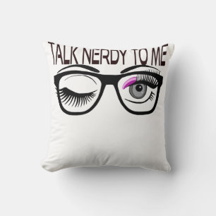 Talk Nerdy To Me Geek Glasses Winking Eye Pink Cushion