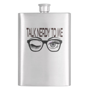 Talk Nerdy To Me Geek Glasses Winking Eye Purple Hip Flask