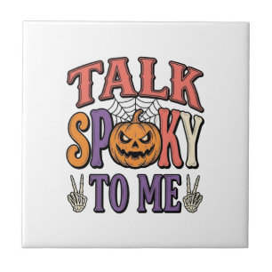 Talk Spooky To Me Vintage Halloween Shirt Design_1 Ceramic Tile