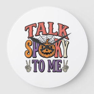 Talk Spooky To Me Vintage Halloween Shirt Design_1 Large Clock