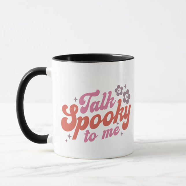 Talk Spooky To Me White Halloween Mug (Left)
