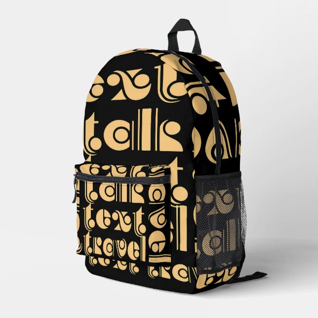 Talk Text Travel Black  Printed Backpack (Back Corner Right)