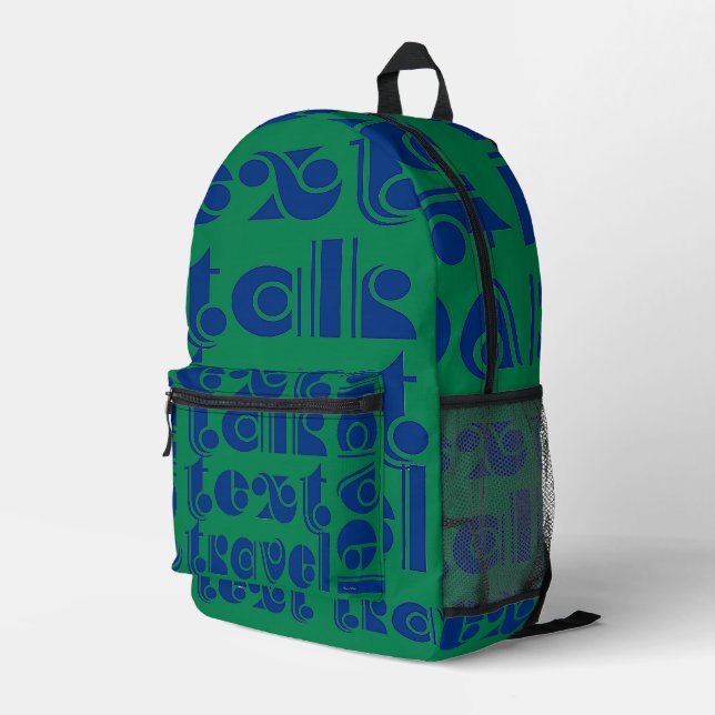 Talk Text Travel Blue Green  Printed Backpack (Back Corner Right)
