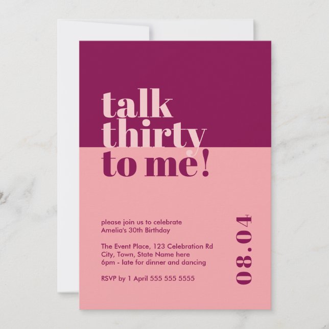 Talk Thirty to me Berry & Pink 30th Birthday Invitation (Front)