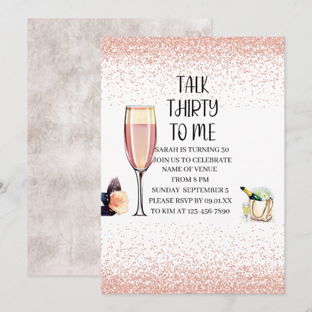 Talk Thirty To Me, Birthday, Champagne, Pink Invitation (Front/Back)