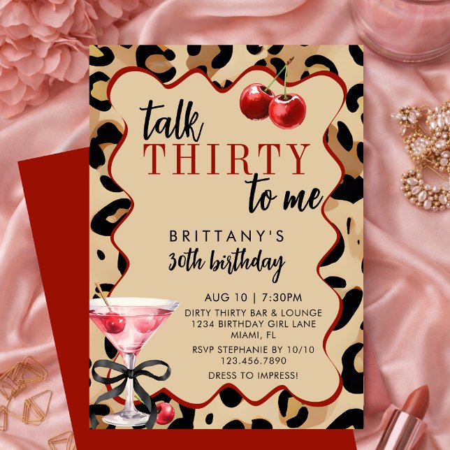 Talk Thirty To Me Leopard & Cherries 30th Birthday Invitation (Creator Uploaded)