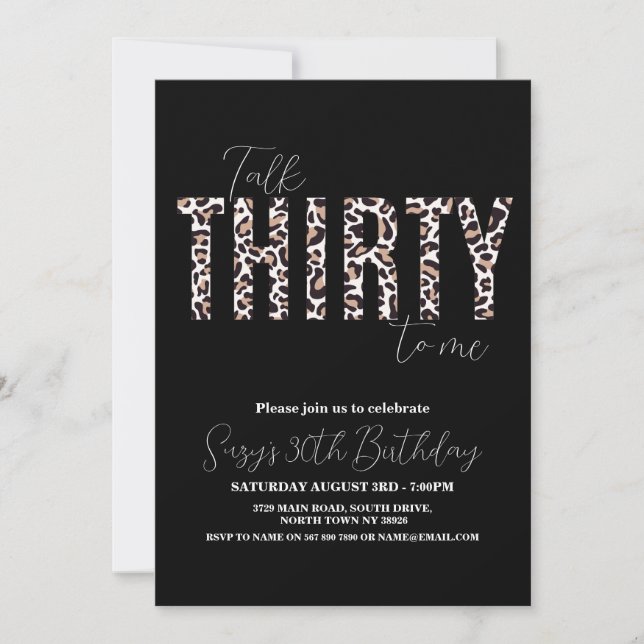 Talk Thirty to Me Leopard Chic Womens Birthday Invitation (Front)