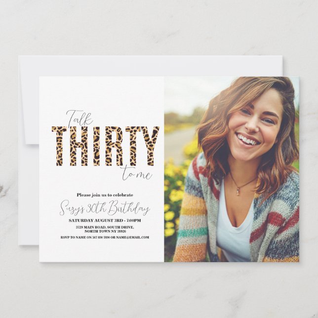 Talk Thirty to Me Leopard Photo Womens Birthday Invitation (Front)
