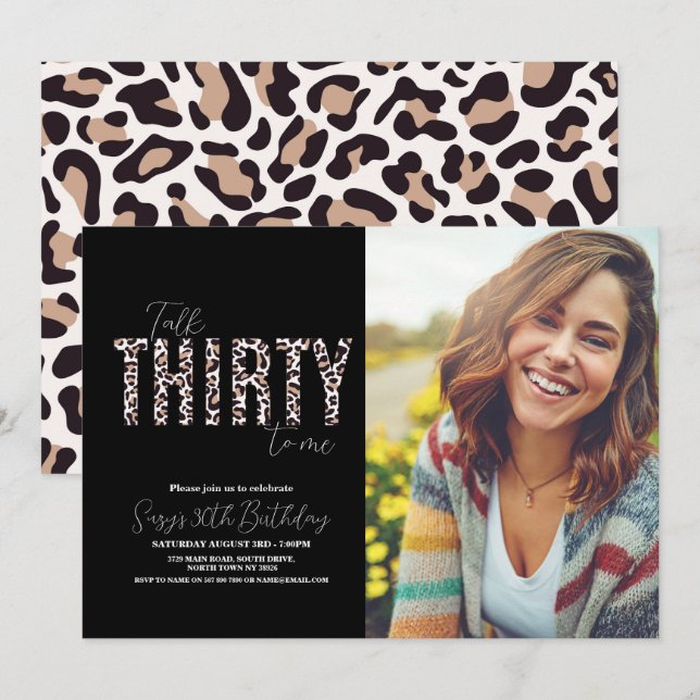 Talk Thirty to Me Leopard Photo Womens Birthday Invitation (Front/Back)
