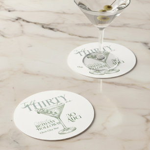 Talk Thirty To Me Martini Cocktail 30th Birthday Round Paper Coaster