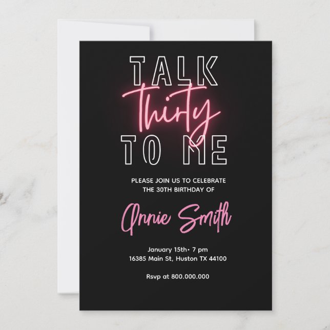talk thirty to me neon light birthday save the date (Front)