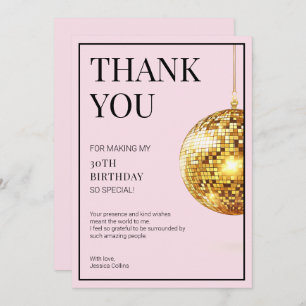 Talk Thirty to Me Pink and Gold 30th Birthday Thank You Card