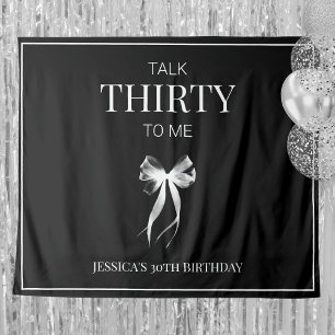 Talk Thirty to Me White Bow 30th Birthday Party Tapestry