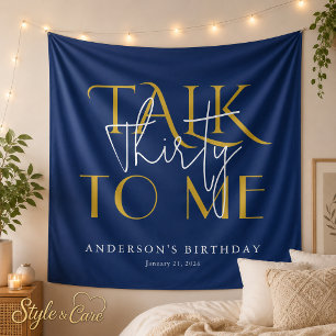 Talk To Me Thirty Birthday Celebration Wall Navy Tapestry
