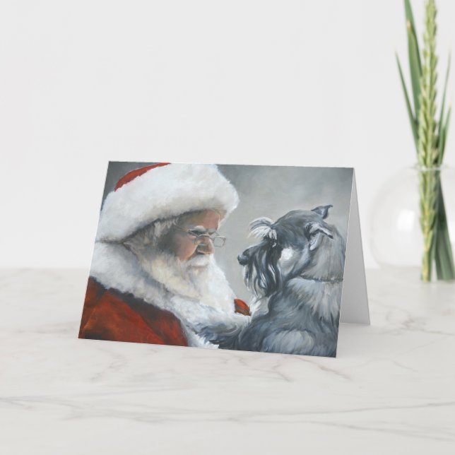 Talk with Santa Schnauzer Dog Art Greeting Card (Front)