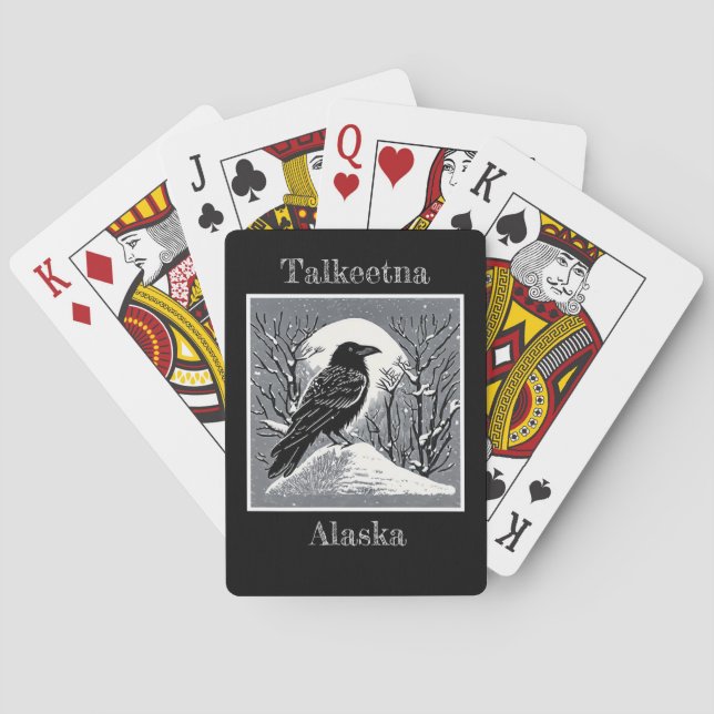 Talkeetna Alaska Raven in Snow  Playing Cards (Back)