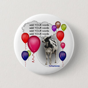 talking birthday cow 6 cm round badge