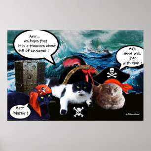 TALKING PIRATE CATS AND SHIP IN THE SEA STORM POSTER