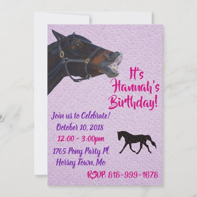 Talking Pony Birthday Invitation (Back)