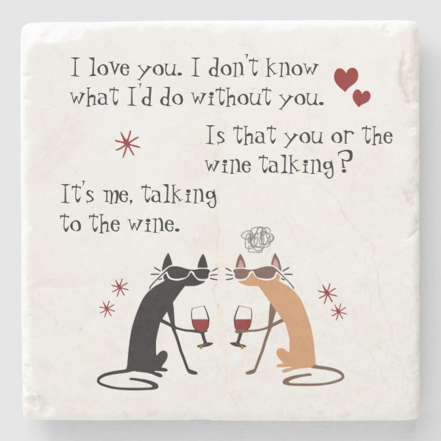 Talking to the Wine Funny Cat Stone Coaster (Front)