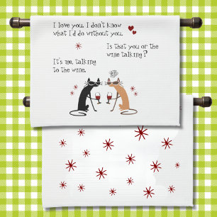 Talking to the Wine Funny Cat Tea Towel