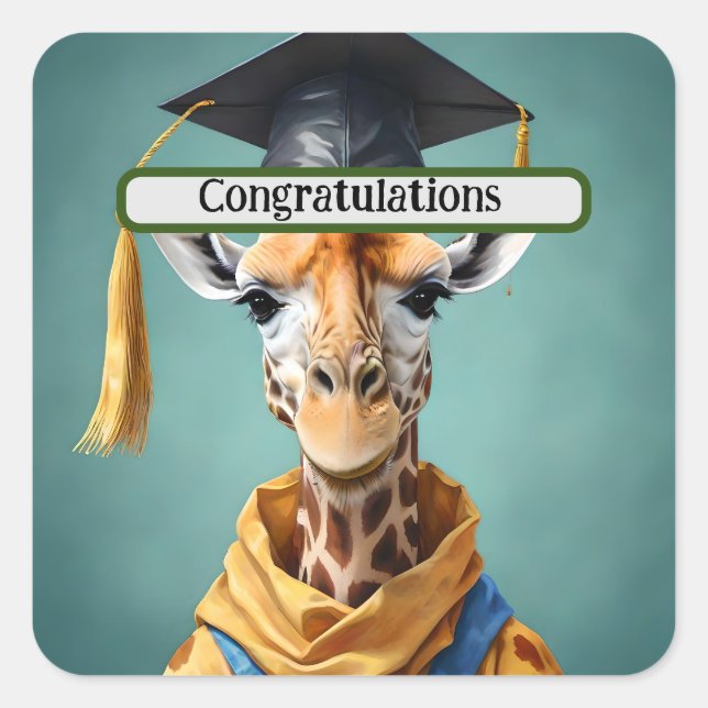 Tall Achievements: A Giraffe’s Graduation Day, Square Sticker (Front)