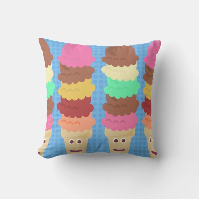 Tall and Tasty Colourful Cartoon Ice Cream Cones  Cushion (Front)