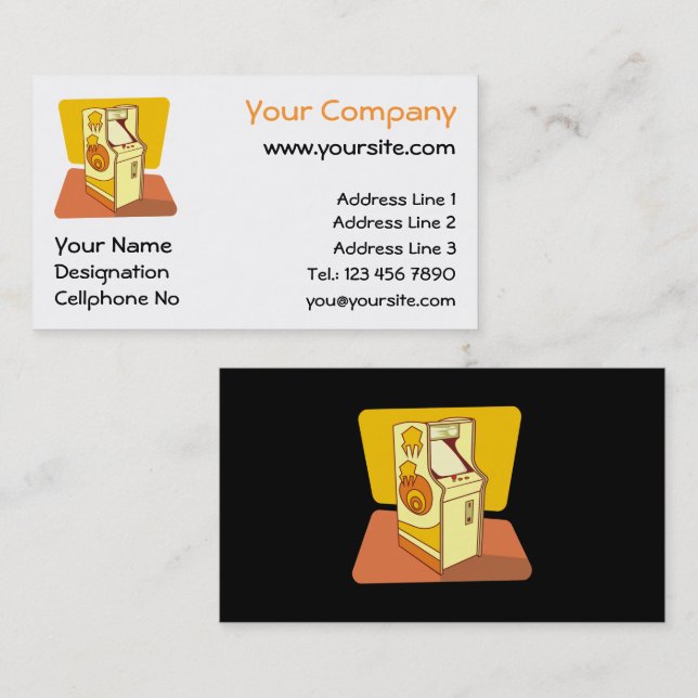Tall arcade game console business card (Front/Back)