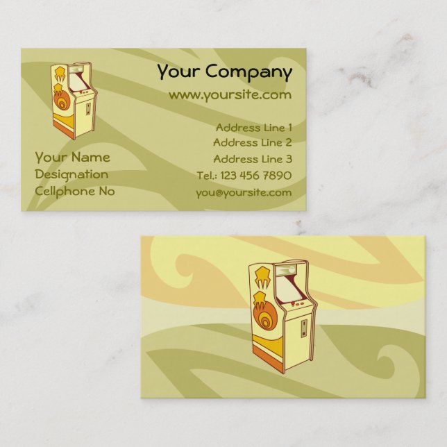 Tall arcade game console business card (Front/Back)