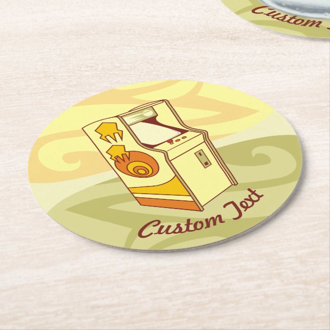 Tall arcade game console round paper coaster (Angled)
