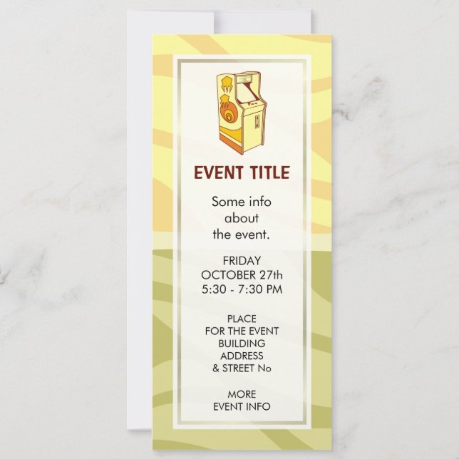 Tall Arcade Games Console Invitation (Back)