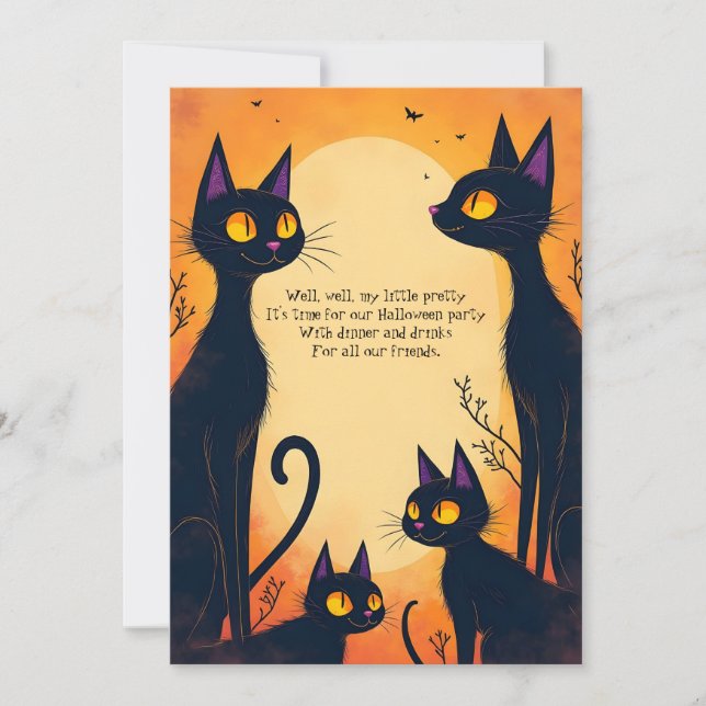 Tall Black Cats Halloween Party Invitation (Front)