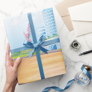 Tall Blue Building Wrapping Paper