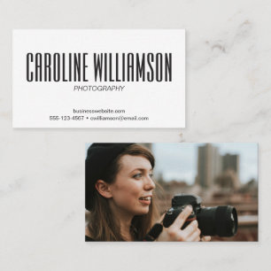 Tall Bold Name Photo on Back Photography White Business Card