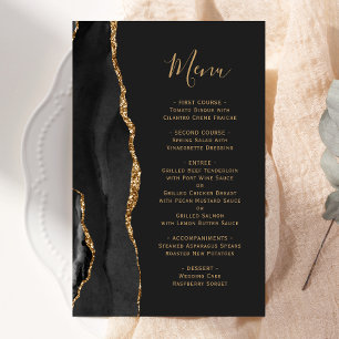 Tall Budget Black Gold Agate Dark Wedding Menu