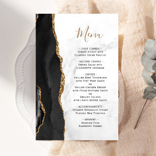 Tall Budget Black Gold Agate Marble Wedding Menu