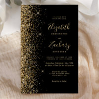 Tall Budget Black Gold Glitter Wedding Invitation